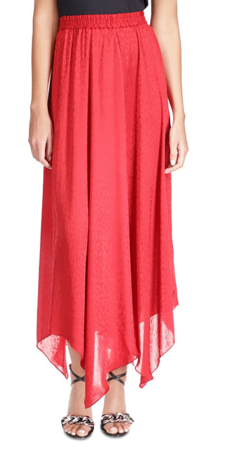 Michael Kors Women's Cheetah Print Handkerchief Hem Skirt Red Size Medium