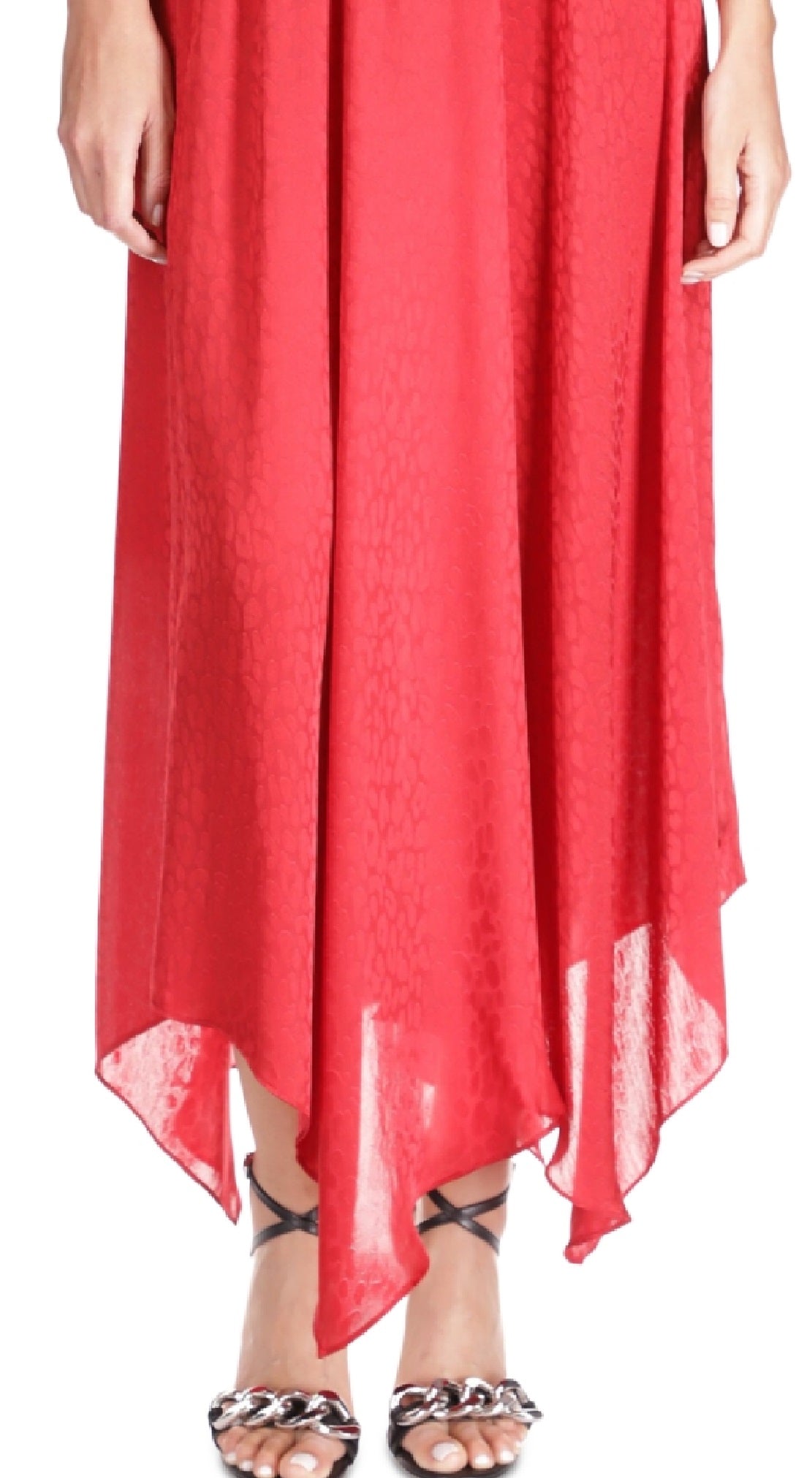 Michael Kors Women's Cheetah Print Handkerchief Hem Skirt Red Size Medium