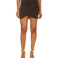 Michael Kors Women's Metallic Ruched Lined Pull On Striped Mini Party Faux Wrap Skirt Yellow Size Medium
