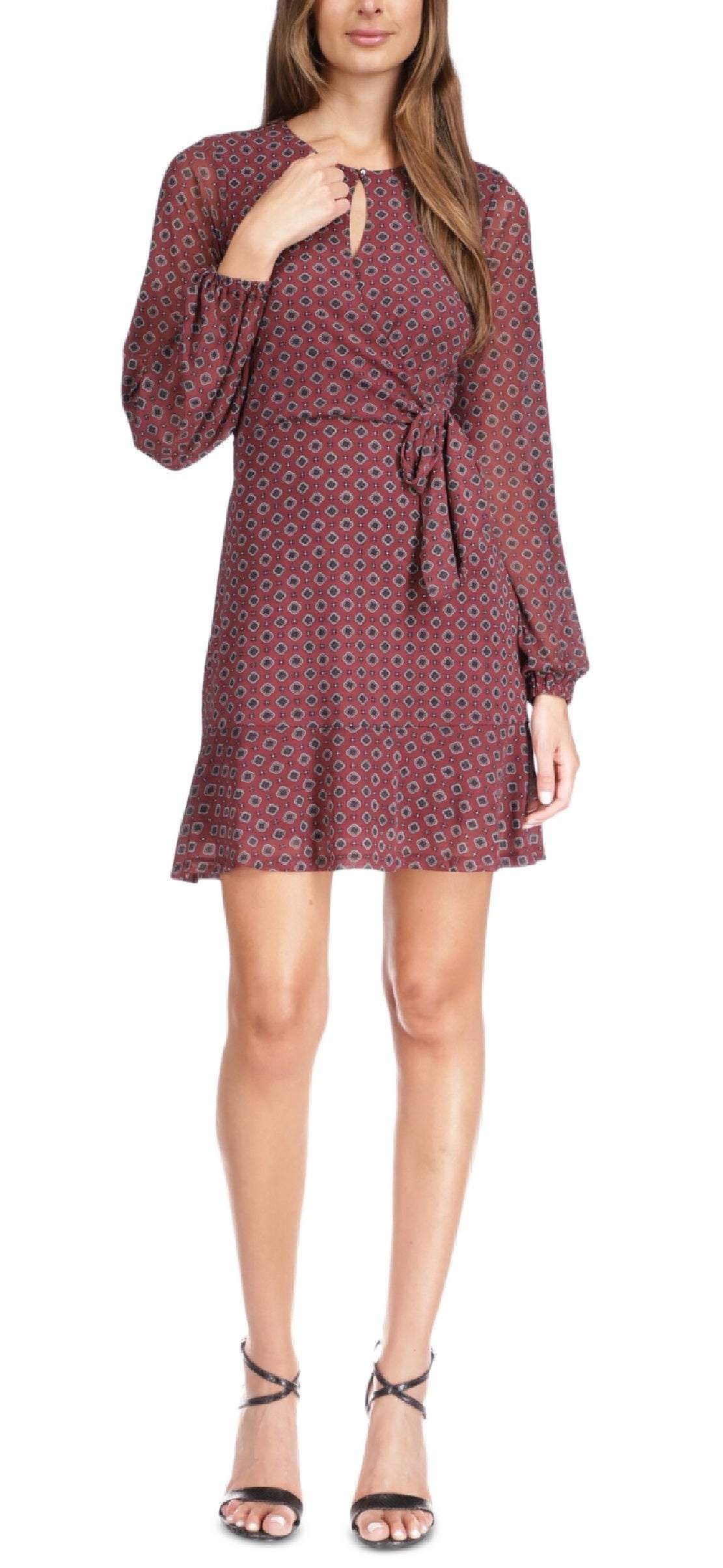 Michael Kors Women's Foulard Print Faux Wrap Mini Dress Red Size Large