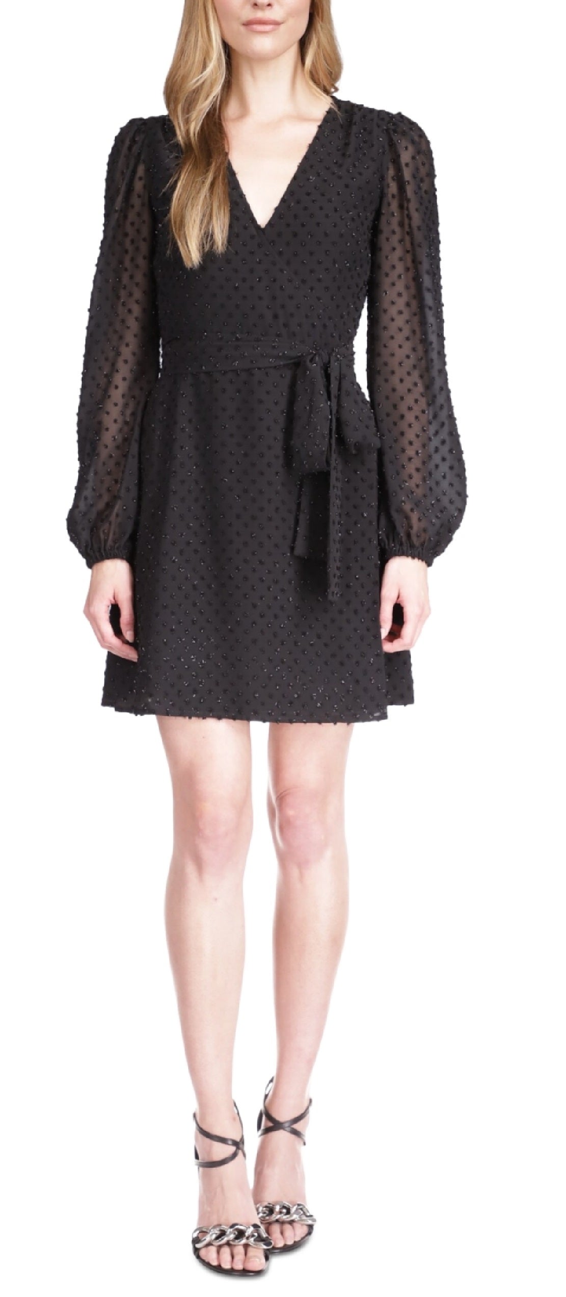 Michael Kors Women's Swiss Dot Wrap Mini Dress Black Size X-Small