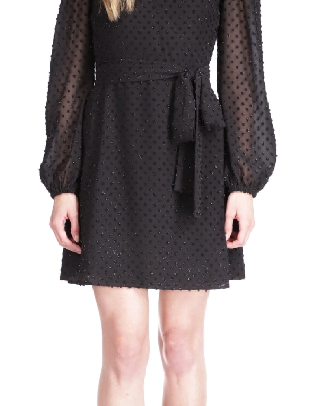 Michael Kors Women's Swiss Dot Wrap Mini Dress Black Size X-Small