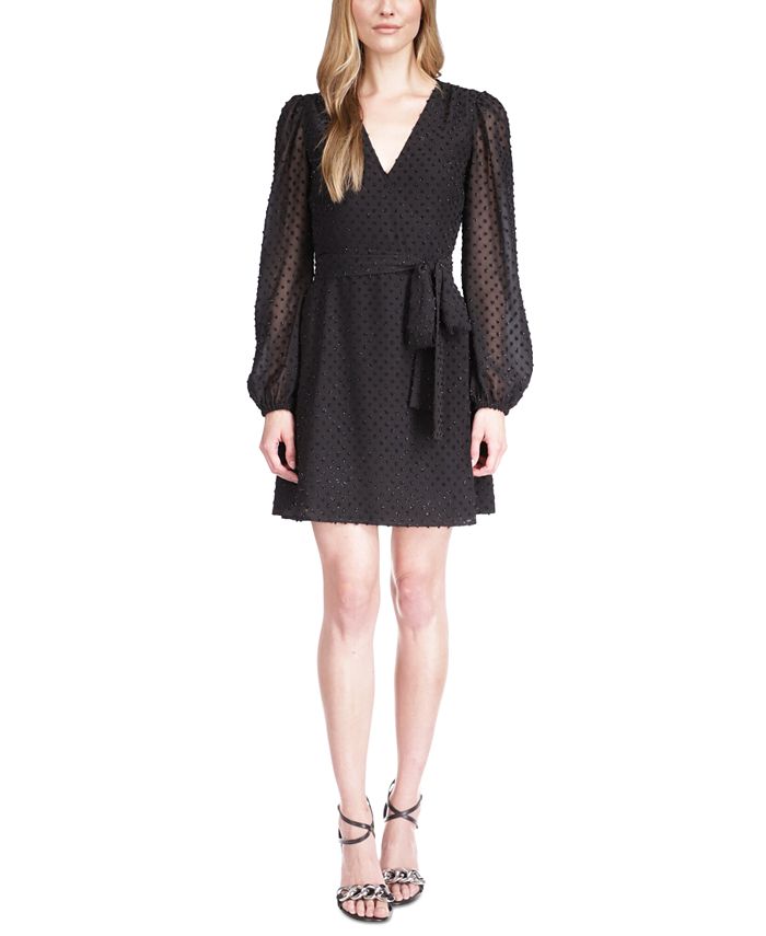 Michael Kors Women's Swiss Dot Wrap Mini Dress Black