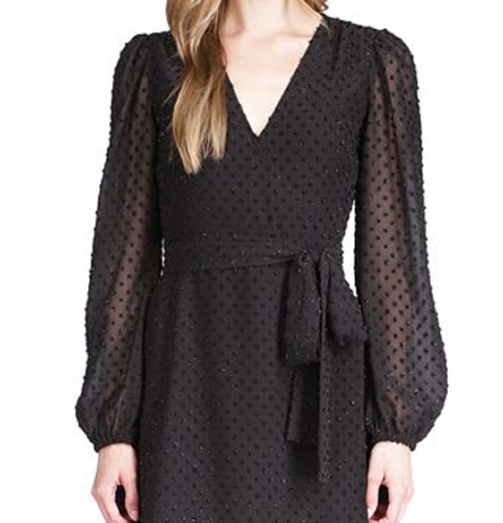 Michael Kors Women's Swiss Dot Wrap Mini Dress Black