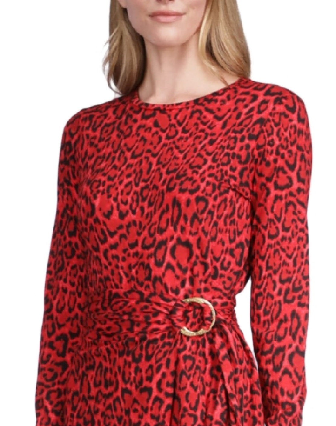 Michael Kors Women's Cat Print Faux Wrap T-Shirt Dress Red Size Large