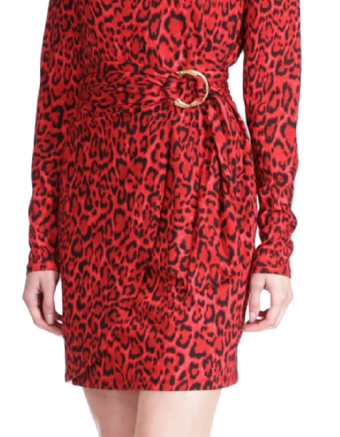 Michael Kors Women's Cat Print Faux Wrap T-Shirt Dress Red Size Large