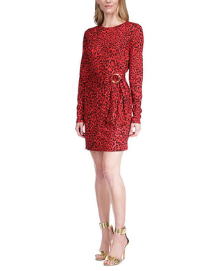 Michael Kors Women's Cat Print Faux Wrap T-Shirt Dress Red Size X-Large