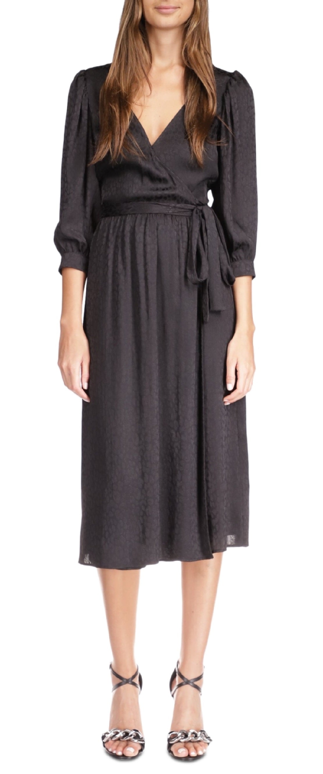 Michael Kors Women's Cheetah Jacquard Midi Wrap Dress Black Size X-Small