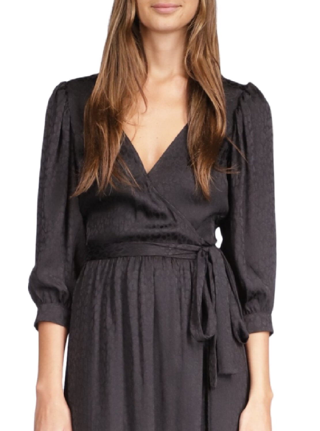 Michael Kors Women's Cheetah Jacquard Midi Wrap Dress Black Size X-Small