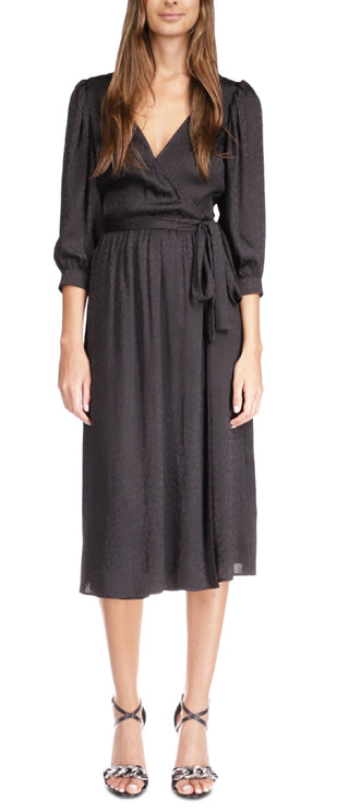 Michael Kors Women's Cheetah Jacquard Midi Wrap Dress Black Size Medium