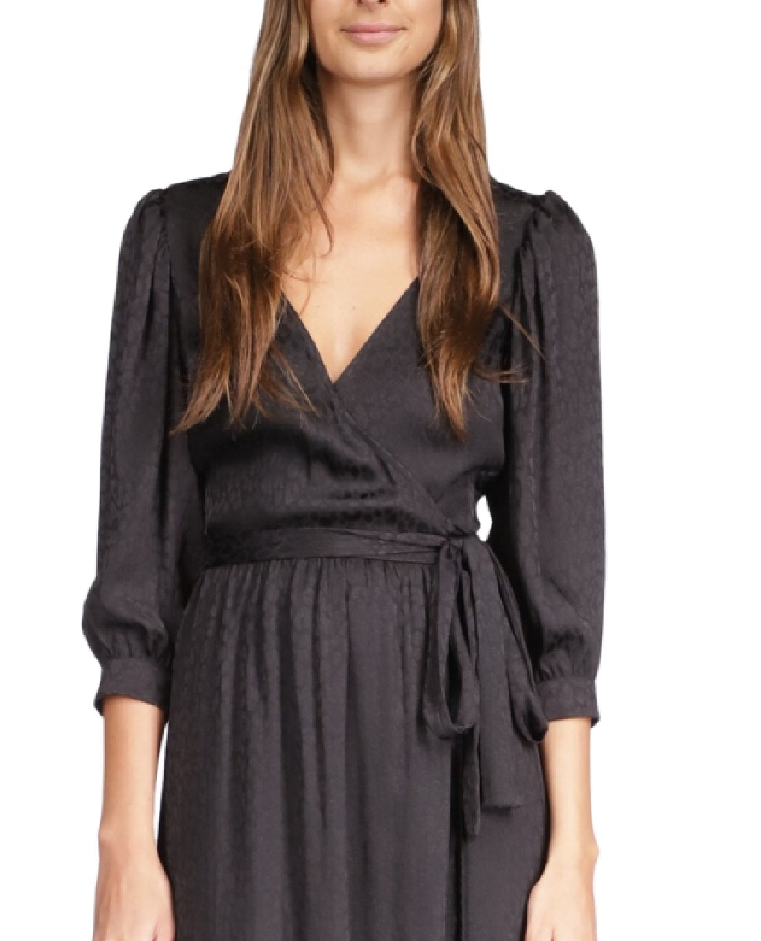Michael Kors Women's Cheetah Jacquard Midi Wrap Dress Black Size Medium