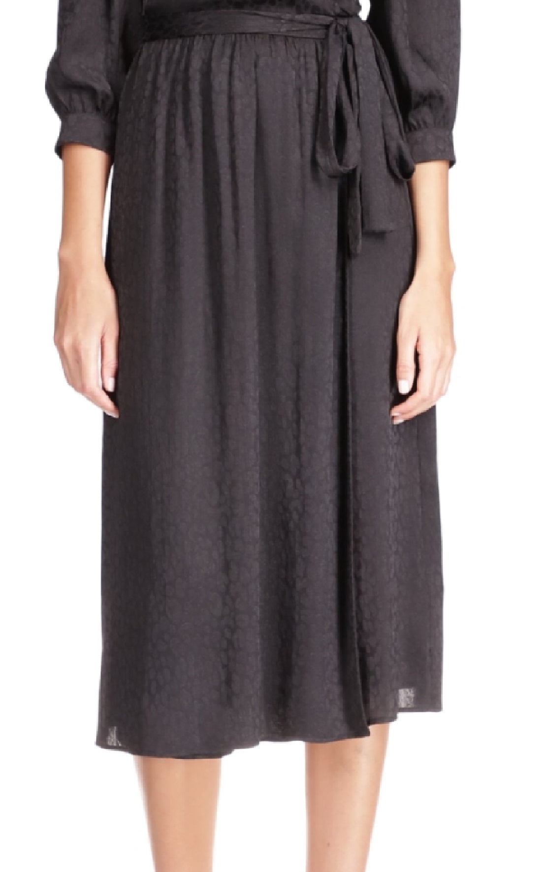 Michael Kors Women's Cheetah Jacquard Midi Wrap Dress Black Size Medium