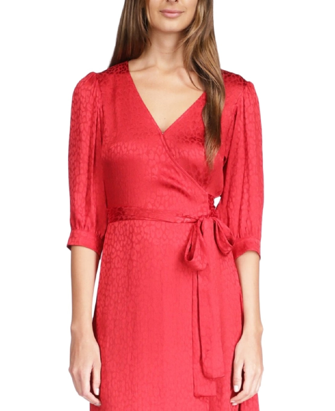 Michael Kors Women's Cheetah Jacquard Midi Wrap Dress Red Size Medium