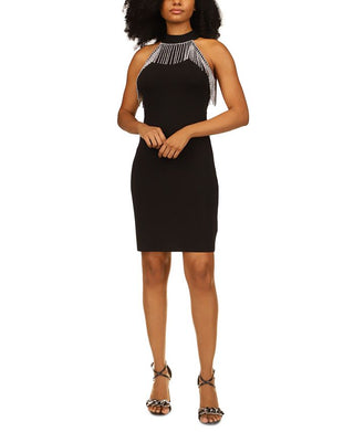 Michael Kors Women's Rhinestone Fringe Sheath Dress Black Size Large