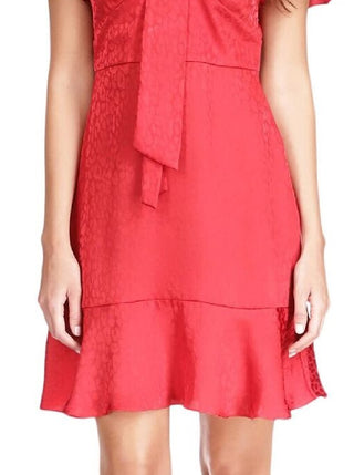 Michael Kors Women's Cheeta Plisse Tonal Print Tie Dress Red Size Large