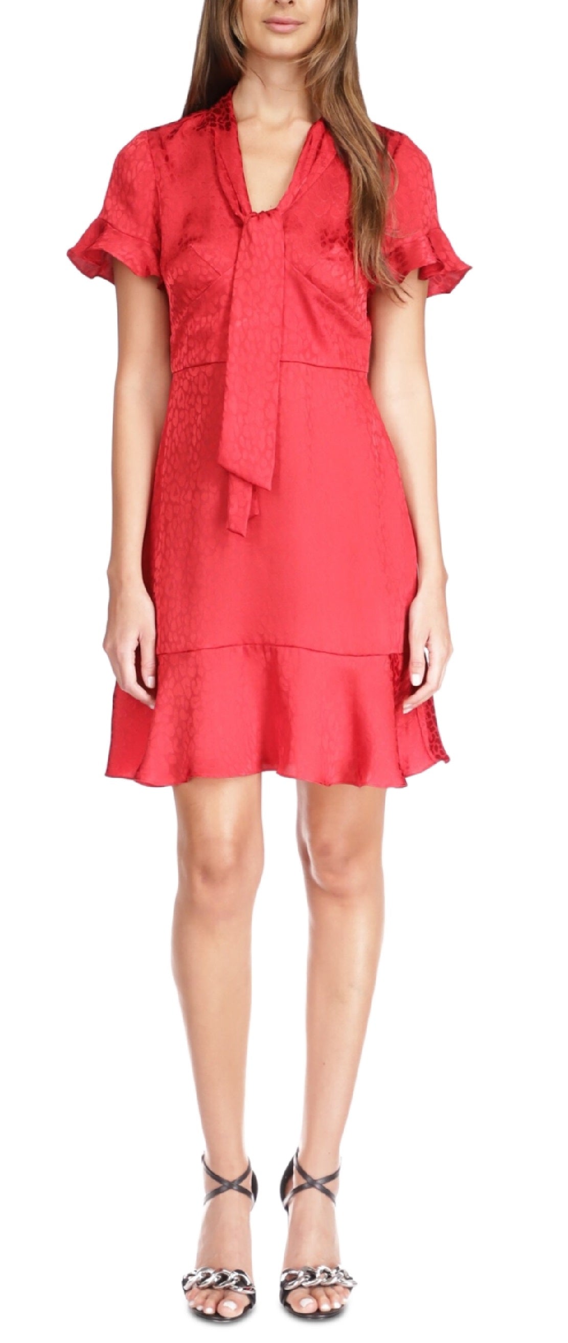 Michael Kors Women's Cheeta Plisse Tonal Print Tie Dress Red Size X-Large