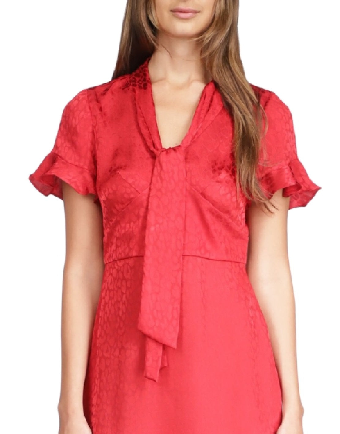 Michael Kors Women's Cheeta Plisse Tonal Print Tie Dress Red Size X-Large