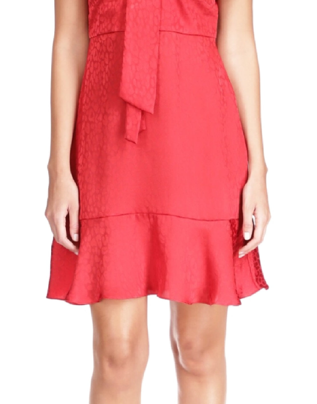 Michael Kors Women's Cheeta Plisse Tonal Print Tie Dress Red Size X-Large