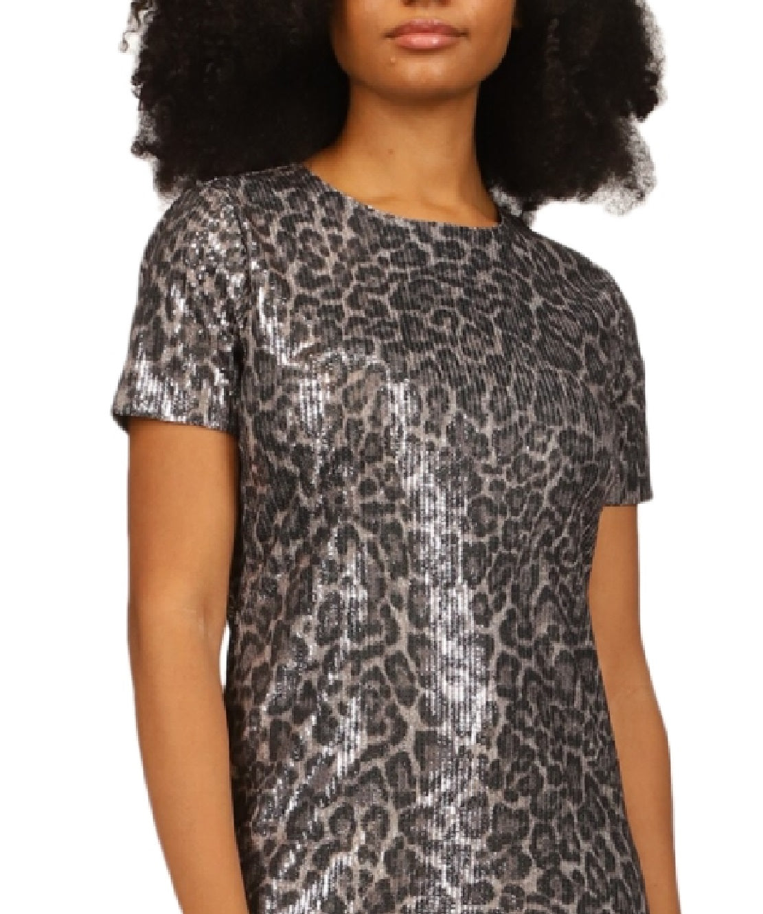 Michael Kors Women's Sequin Cheetah T-Shirt Dress Gray Size Medium