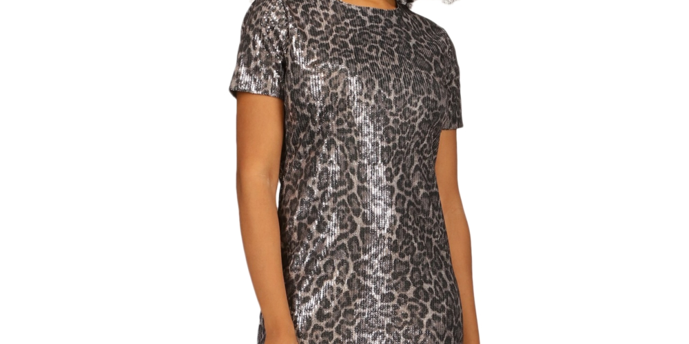 Michael Kors Women's Sequin Cheetah T Shirt Dress Green Size X-Large