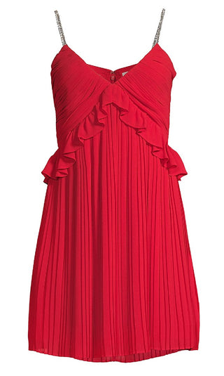 Michael Kors Women's Pleated Rhinestone Chain Strap Dress Red