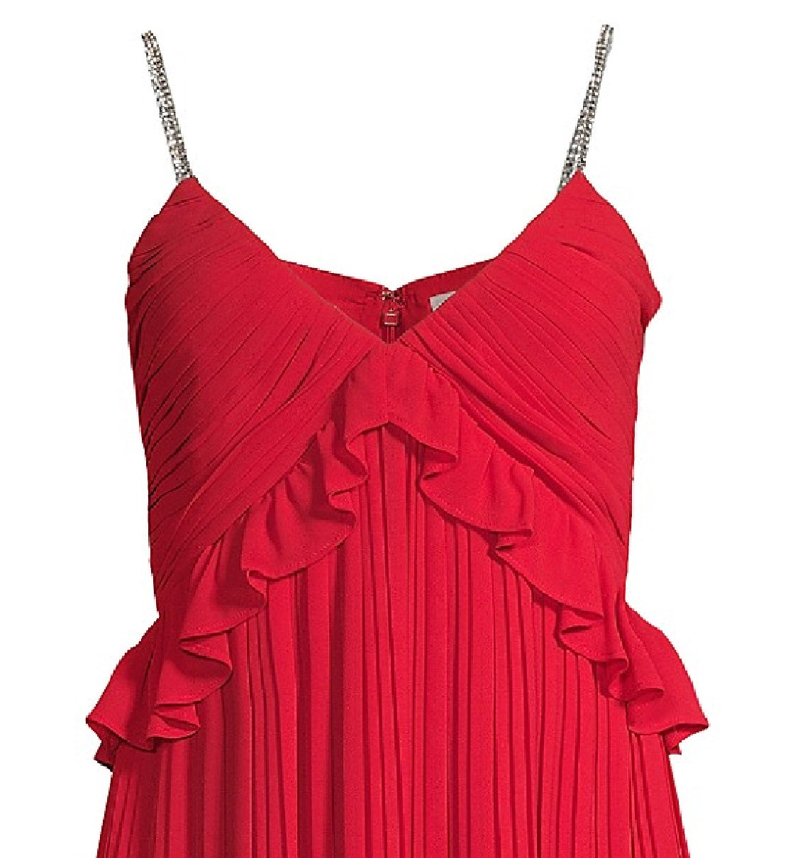 Michael Kors Women's Pleated Rhinestone Chain Strap Dress Red