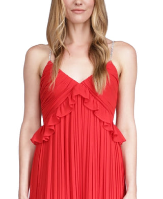Michael Kors Women's Pleated Rhinestone Chain Strap Dress Red
