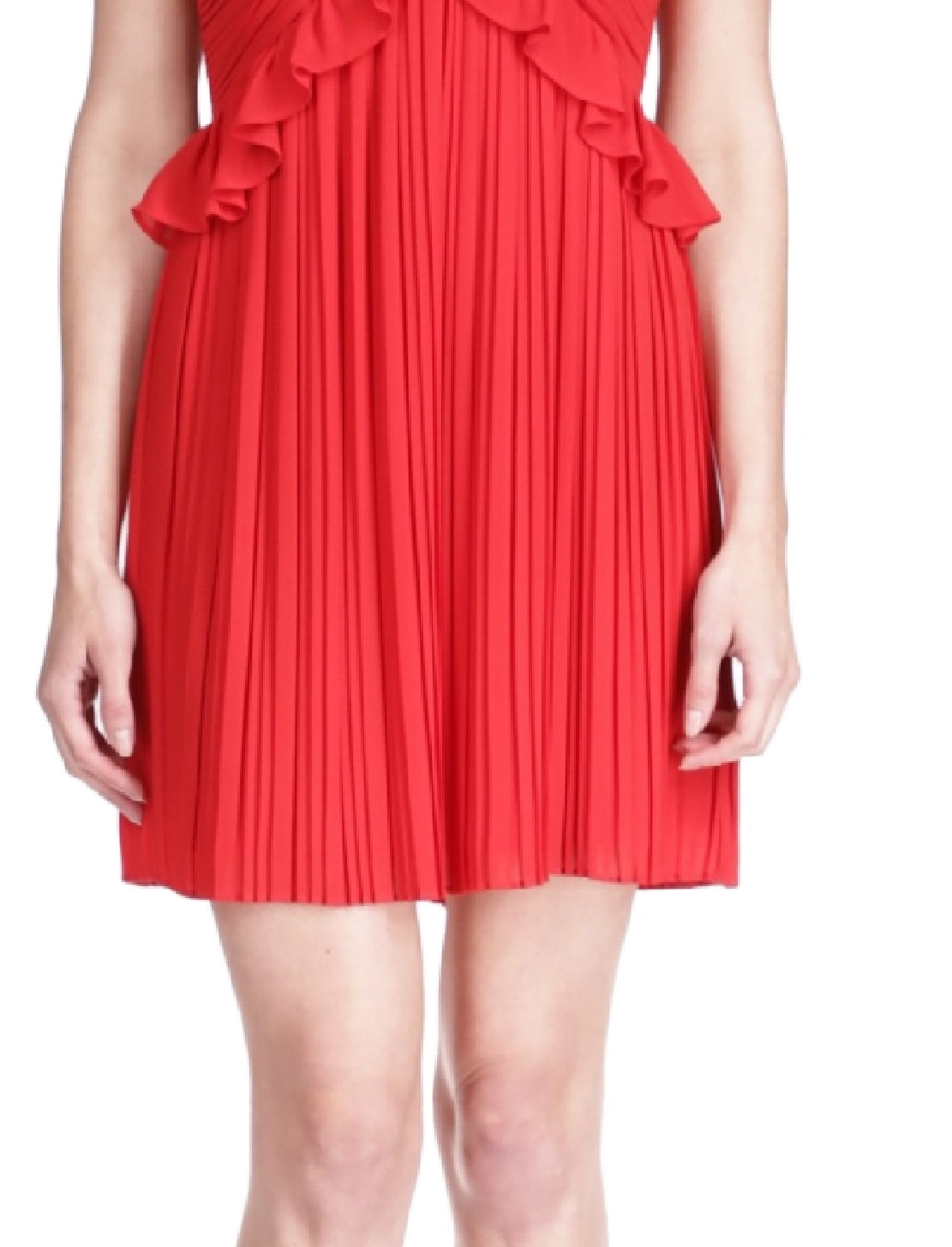 Michael Kors Women's Pleated Rhinestone Chain Strap Dress Red
