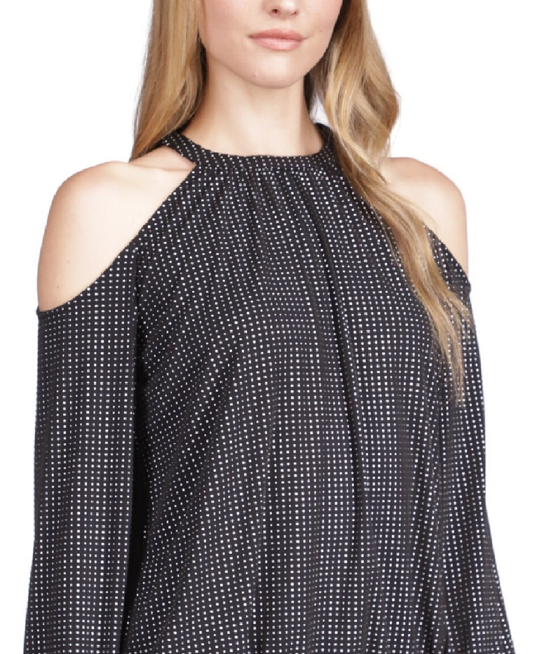 Michael Kors Women's' Cold Shoulder Smocked Waist Top Gray Size Petite X-Large