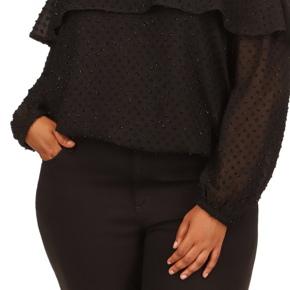 Michael Kors Women's Beaded Off The Shoulder Ruffle Neck Top Black Size 2X