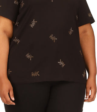 Michael Kors Women's Studded Scattered Logo T-Shirt Black Size 3X
