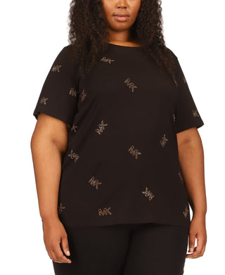 Michael Kors Women's Studded Scattered Logo T-Shirt Black Size 3X