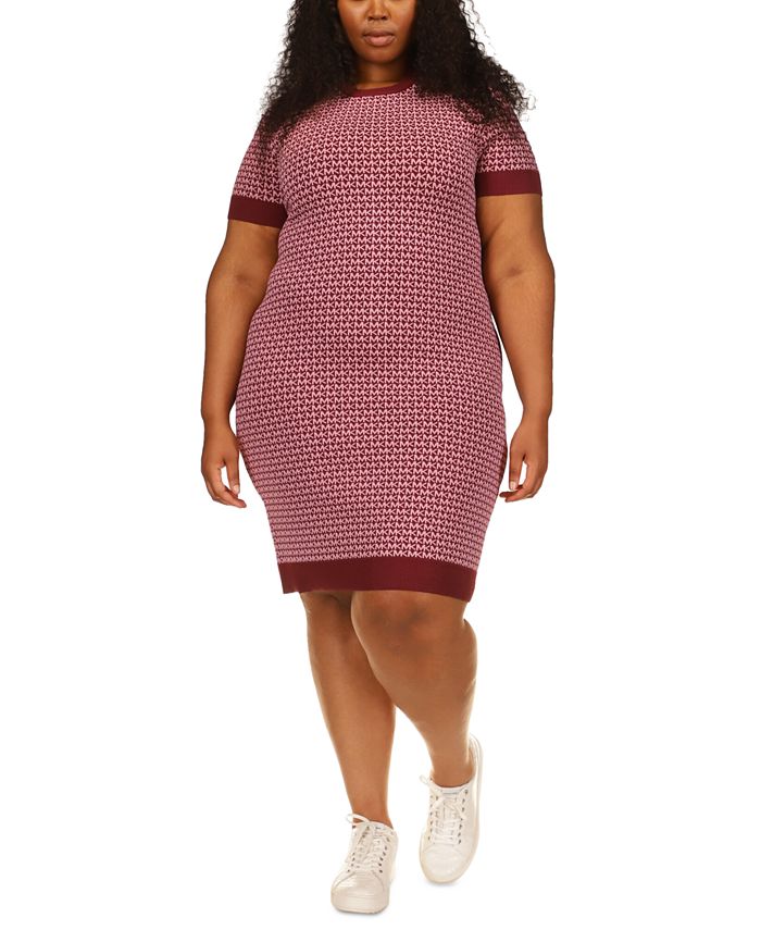 Michael Kors Women's Mk Block Mini Sweater Dress Red Size 1X