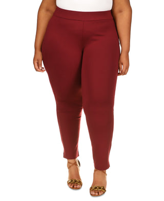 Michael Kors Women's Solid Full Length Pull On Trousers Red Size 3X