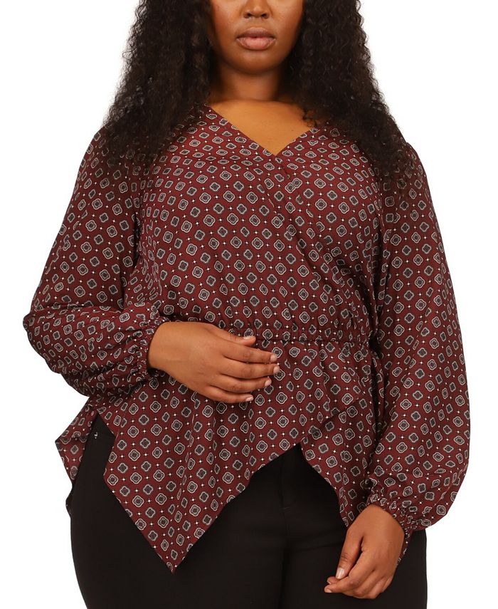 Michael Kors Women's Printed Foulard Faux Wrap Top Red Size 2X