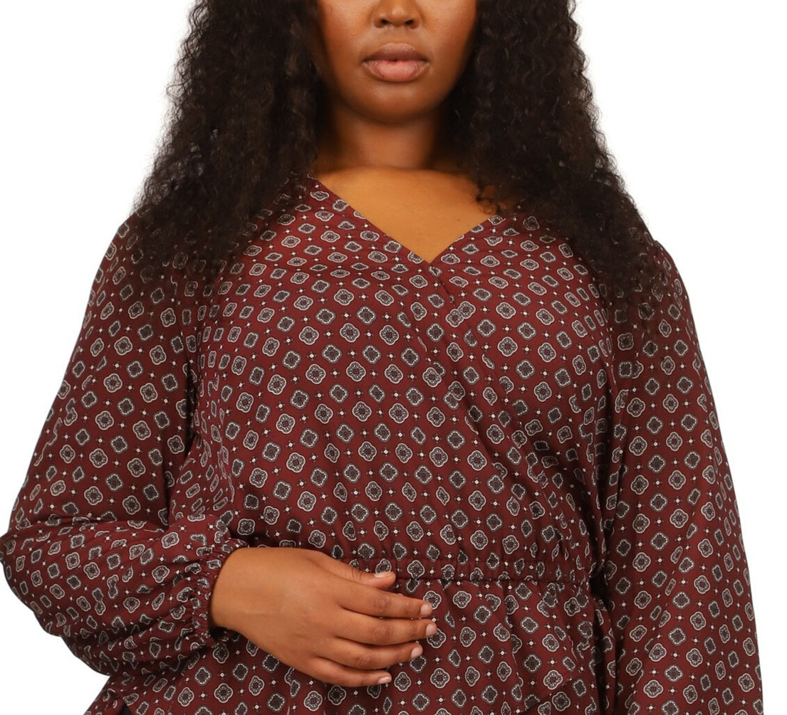 Michael Kors Women's Printed Foulard Faux Wrap Top Red Size 2X
