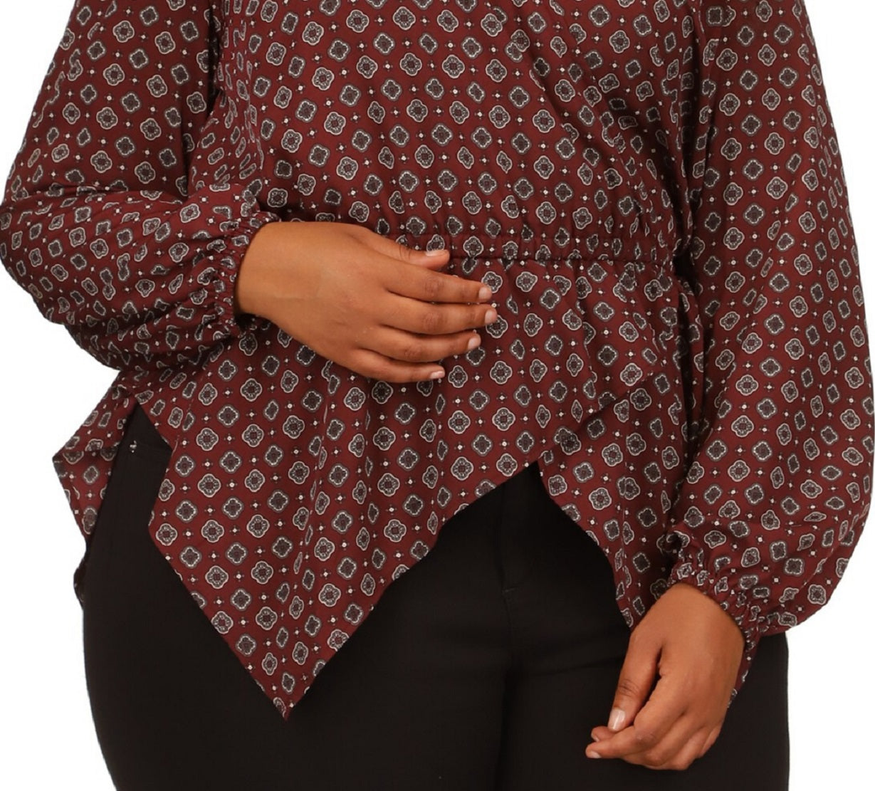 Michael Kors Women's Printed Foulard Faux Wrap Top Red Size 2X