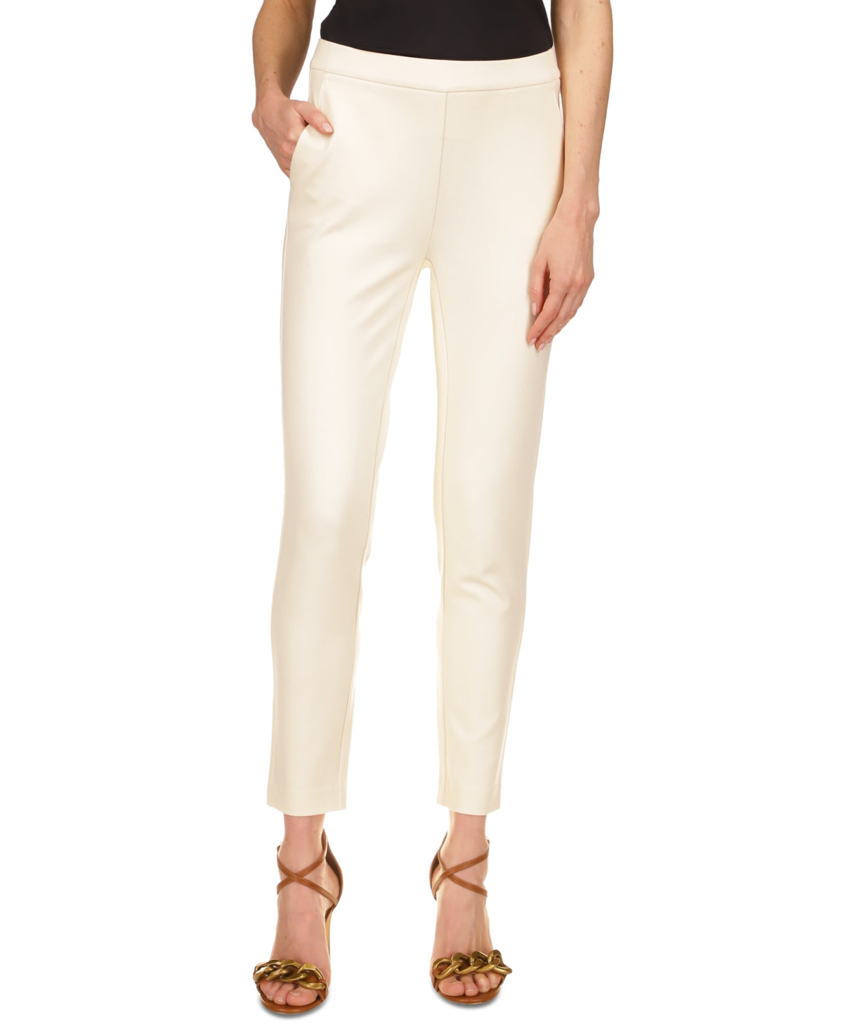 Michael Kors Women's Pull On Straight Leg Pants White Size Petite Large
