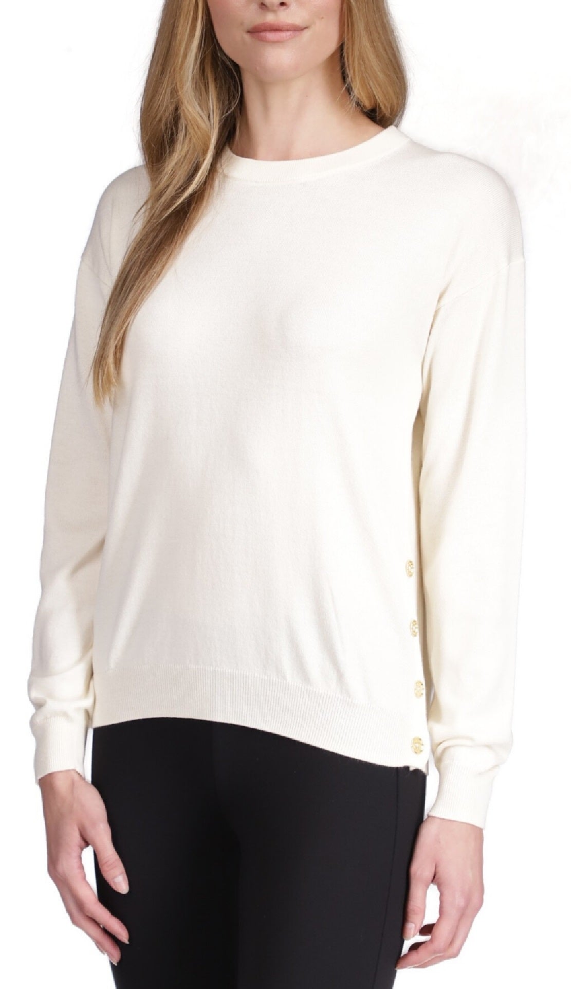 Michael Kors Women's Button Trim Sweater White Size Petite Medium