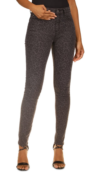 Michael Kors Women's Leopard Print Straight Skinny Jeans Gray Size 10Petite