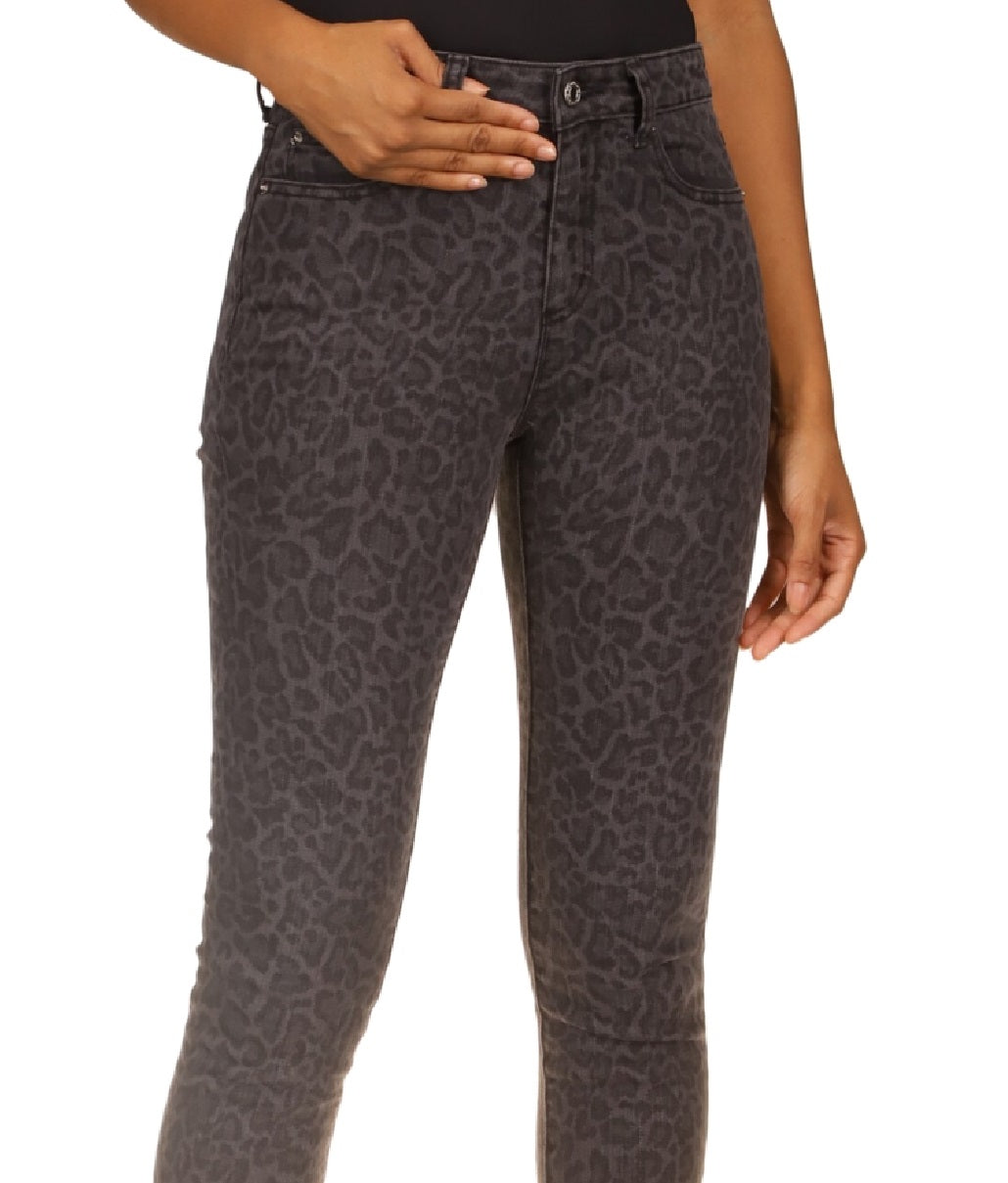 Michael Kors Women's Leopard Print Straight Skinny Jeans Gray Size 10Petite