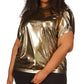 Michael Kors Women's Short Petal Sleeve Foil Top Yellow Size 2X