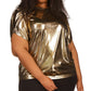 Michael Kors Women's Short Petal Sleeve Foil Top Yellow Size 2X