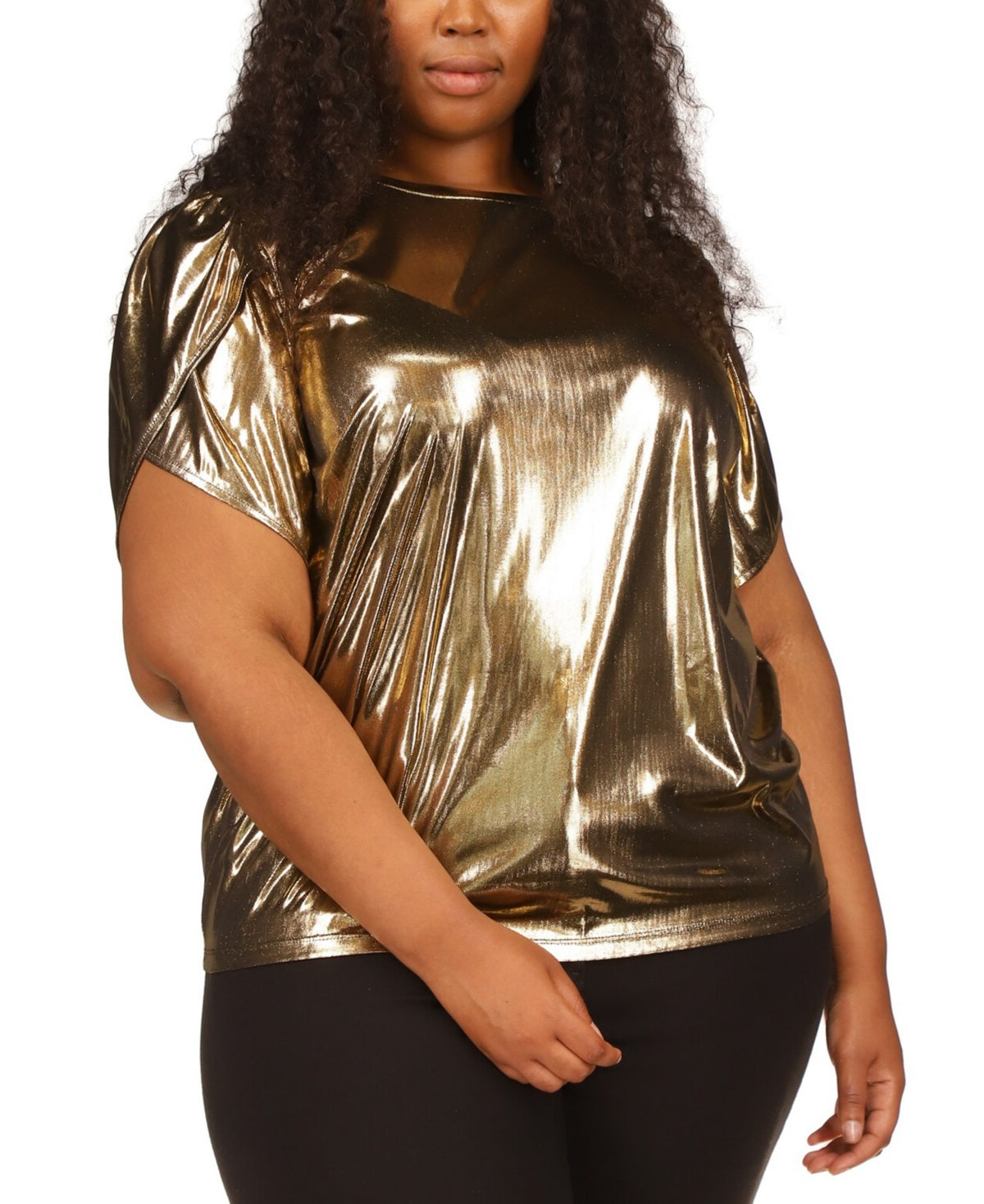 Michael Kors Women's Short Petal Sleeve Foil Top Yellow Size 2X