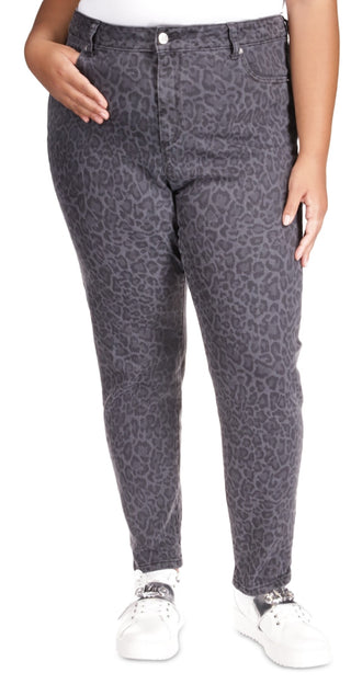 Michael Kors Women's Animal Print Skinny Jeans Black Size 14W