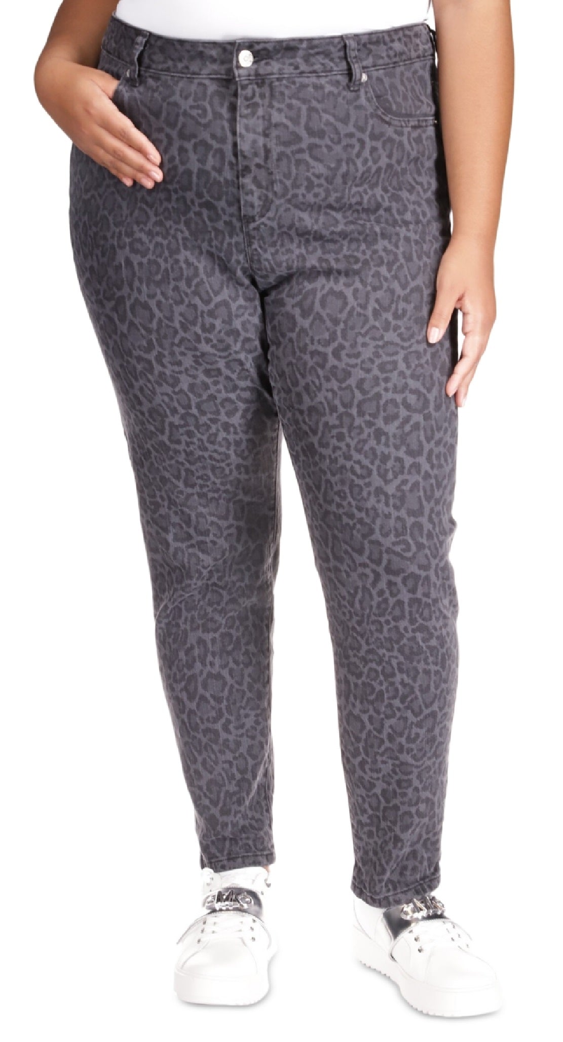 Michael Kors Women's Animal Print Skinny Jeans Black Size Petite Small