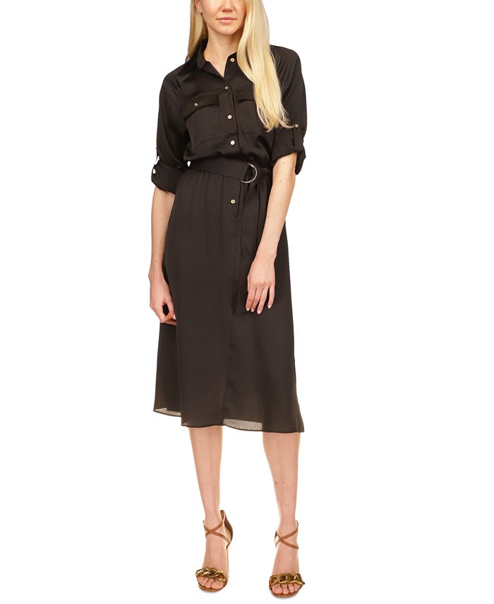 Michael Kors Women's Roll Sleeve Utility Dress Black Size Small