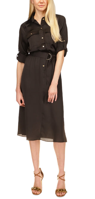 Michael Kors Women's Roll Sleeve Utility Dress Black Size Large