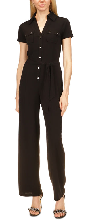 Michael Kors Women's Split Neck Button Jumpsuit Black Size X-Large