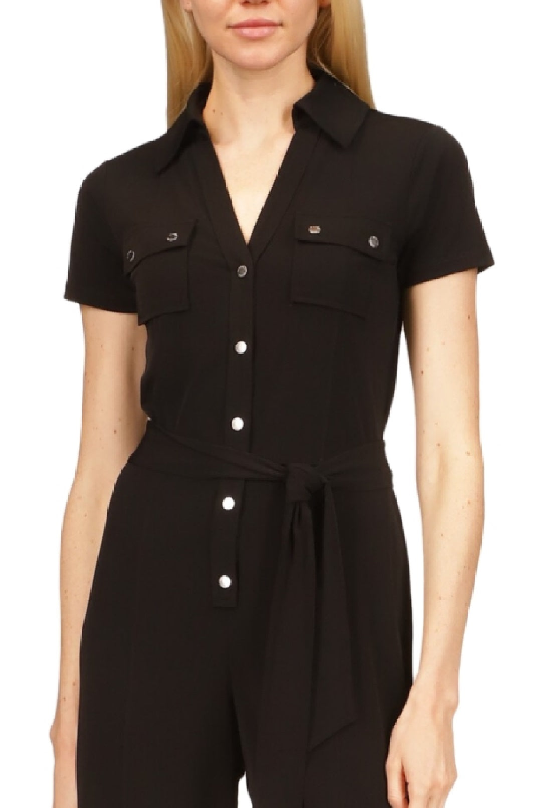 Michael Kors Women's Split Neck Button Jumpsuit Black Size X-Large